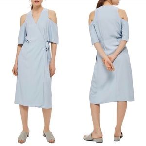 Topshop Pale Blue Cold Shoulder Midi Wrap Dress